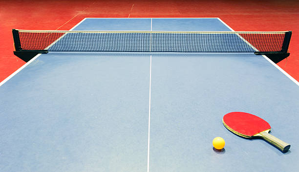 istock Table tennis equipment - racket, ball and net 148953366