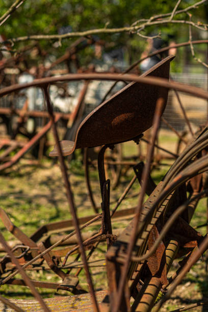 istock vintage plowing machine. old farm machinery. Old rusty plow. Nobody, selective focus. 1489533918