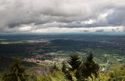 Valley below Mont Sainte Odile monastery built on a rock near Ottrot, Alsace, France