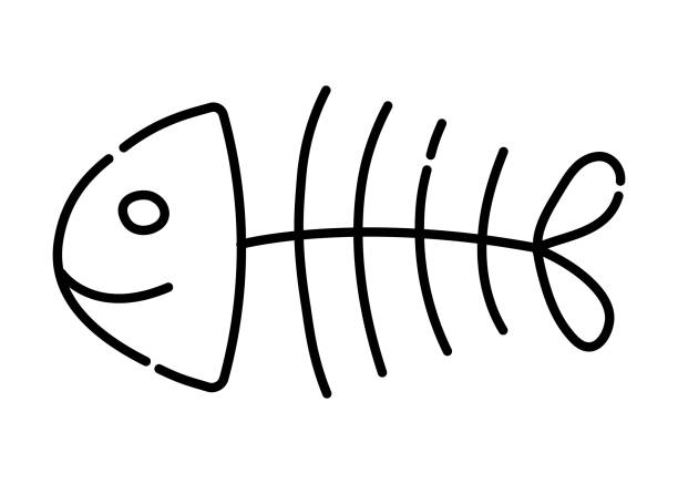 食べた魚のシンプルな黒い線のアイコン - animal bone illustrations点のイラスト素材／クリップアート素材／マンガ素材／アイコン素材