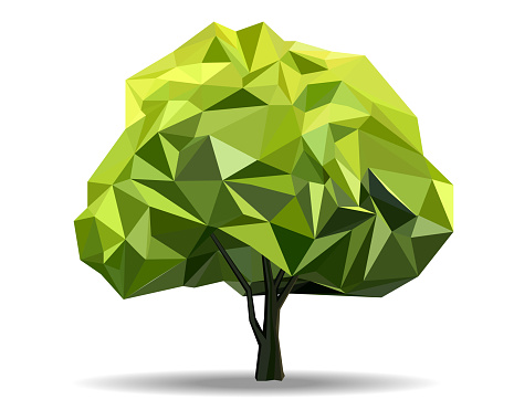 Green tree polygon  vector icon and low poly modelling object modern style