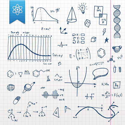 Set of different hand-drawn doodle scientific design element with transparency in EPS’10.