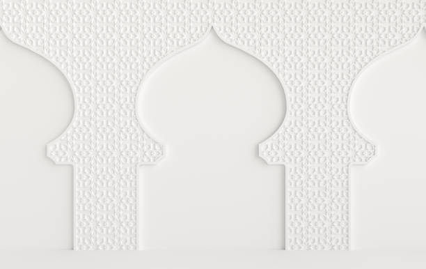 istock 3d render white mosque element in ornate arabic, Islamic architecture style. Ramadan Kareem muslim community festival. Interior mock up 1489550130