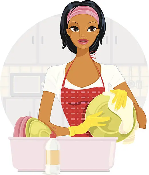 Vector illustration of Doing the dishes