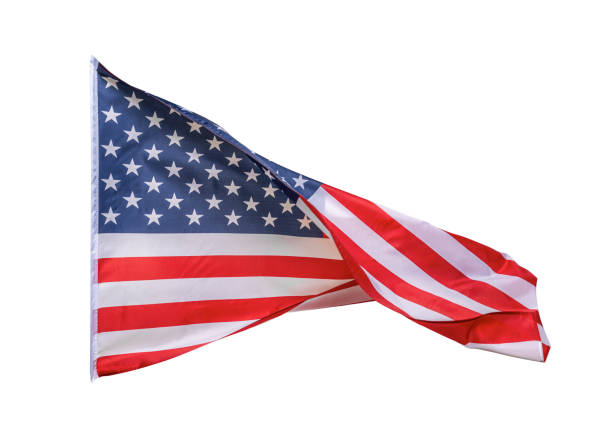istock American flag waving isolated on white. 1489553456