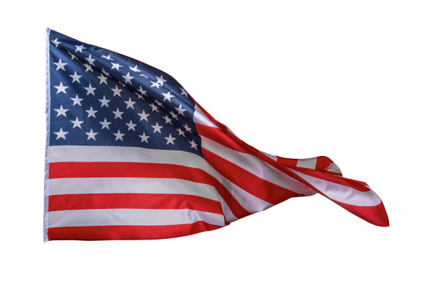 istock American flag waving isolated on white. 1489553466