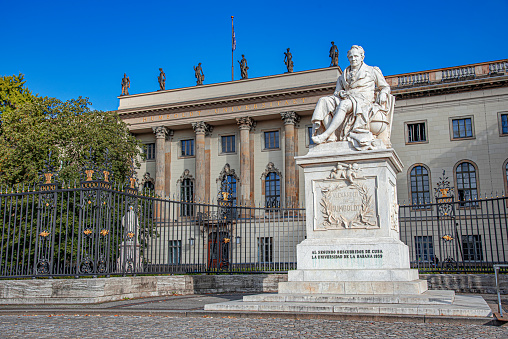 Statue of Hygieia, made by Albert Wolff in 1844, Poznan, Poland. The Raczynski library building at the background