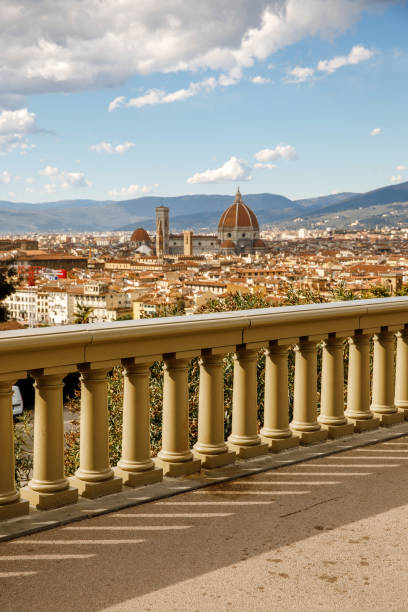 Observation deck. Balcony with cylindrical railing overlooking Florence, Italy