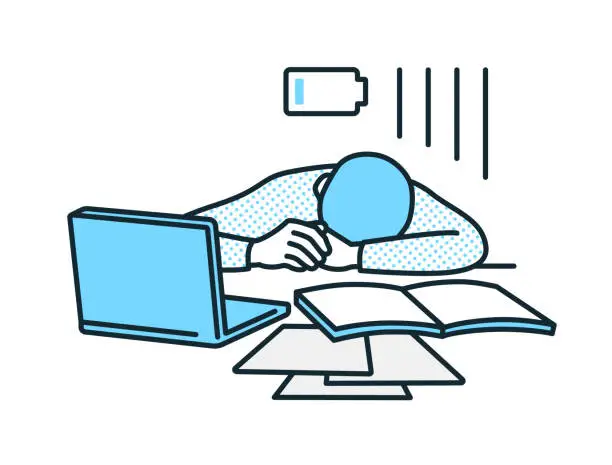 Vector illustration of Exhaustion at work. Illustration of a businessperson in exhaustion.