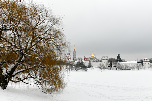 Novodevichy Convent a UNESCO World Heritage Site in Moscow, Russia on a winter's day.