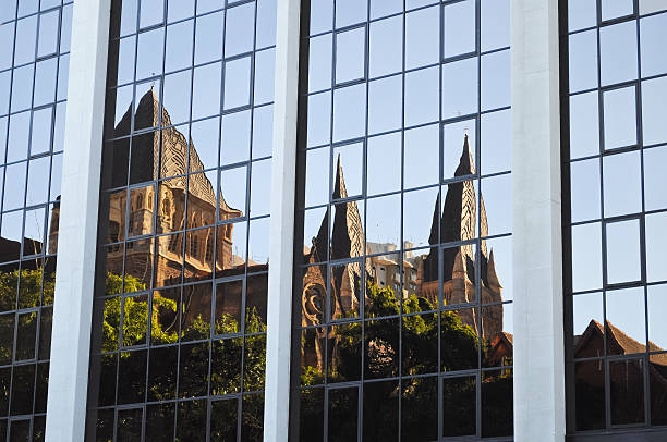 istock Church reflexion in a building glass 148957502
