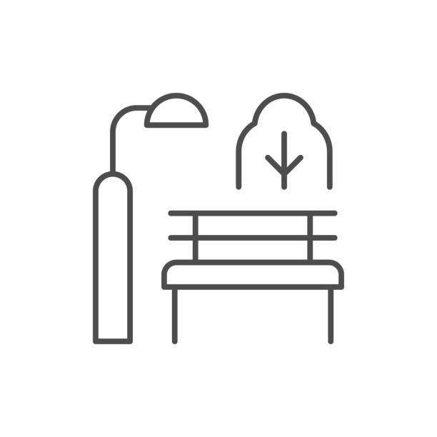 Public park line outline icon Public park line outline icon isolated on white. Vector illustration town square icon stock illustrations