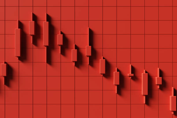Stock candlestick background image with a solid red color to represent a falling stock price. 3d rendering