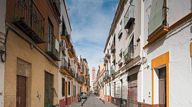 istock Seville narrow cobbled streets villas 148957925