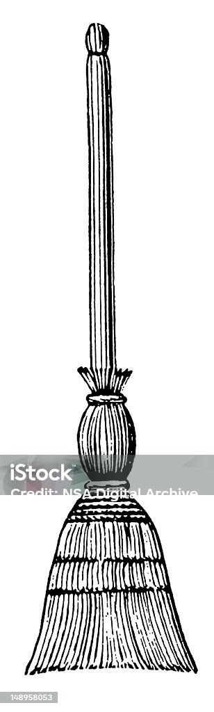 Broom Antique engraving of a broom, isolated on white. Very high XXXL resolution image scanned at 600 dpi. Published in Specimens des divers caract Broom stock illustration