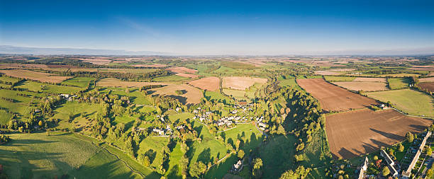 istock Idyllic patchwork land farm village 148958313