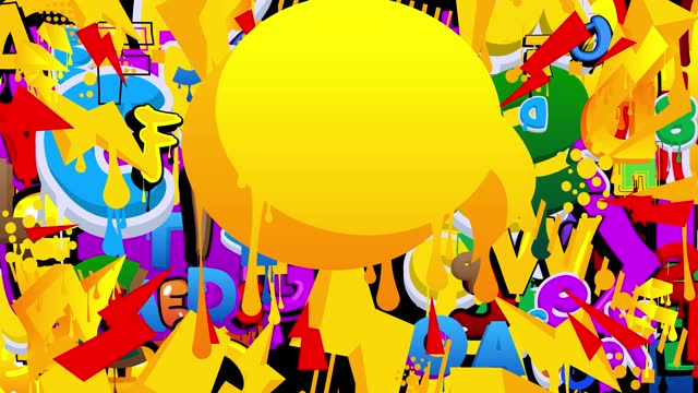 Yellow Graffiti Speech Bubble animation with busy colorful background