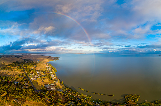 Aerial view of  Lake Albert outside of Meningie South Australia at dawn