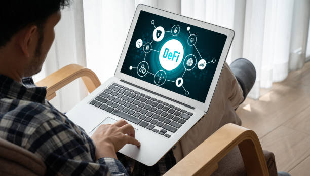 Decentralized finance or DeFi concept on modish computer screen