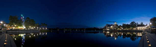 Florida lakeside town blue dusk