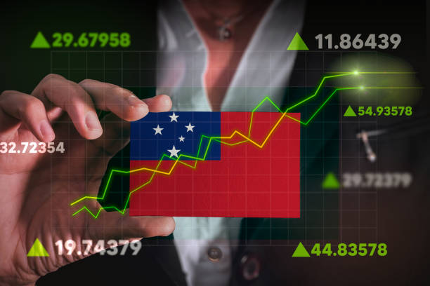 istock Graph growing up in Front Of Samoa Flag. 1489602128
