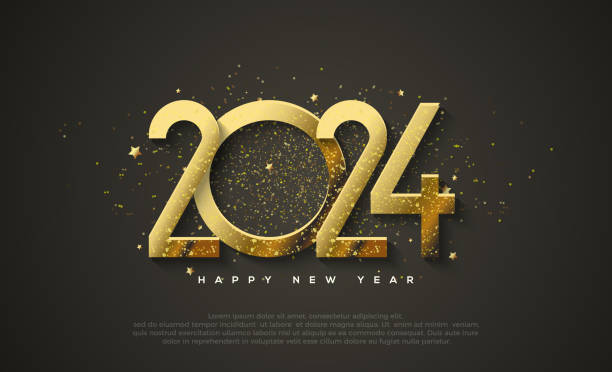 happy new year 2024 golden golden assistance. with unique and luxurious numbers. premium vector design for posters, banners, calendar and greetings. - happy new year 2024 幅插畫檔、美工圖案、卡通及圖標