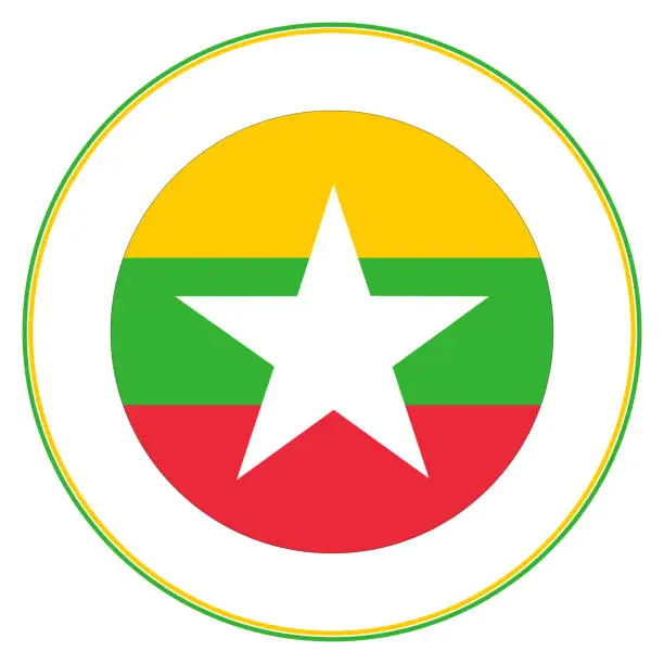 Vector illustration of Myanmar Flag in circle. Flag of Myanmar in round circle