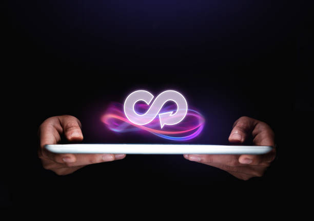 istock Businessman holding tablet with circular economy. 1489618014