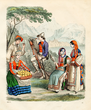 The inhabitants of the Kingdom of Naples color plate illustration 1855