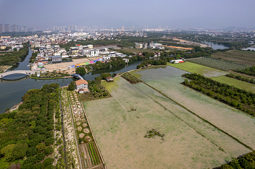 Aerial view of the land beside the river