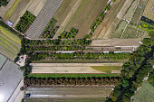 Aerial view of agricultural land beside the river