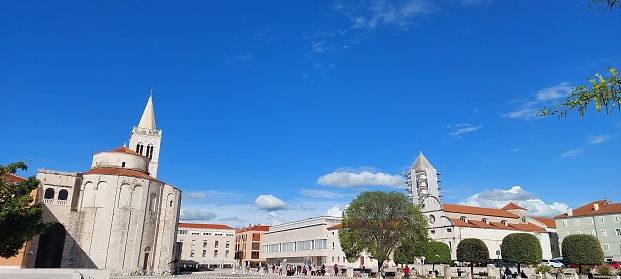 2023 - Old town of the city of Zadar with Church of St. Donat seen on the left, Region of Dalmatia, Croatia