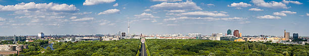 Berlin panoramic cityscape Very large and very detailed panoramic vista across Germany's capital city from the top of the Siegess friedrichshain photos stock pictures, royalty-free photos & images