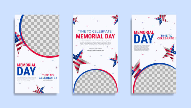 illustrations, cliparts, dessins animés et icônes de conception de modèles d’histoires de médias sociaux du memorial day - us memorial day veteran politics ribbon