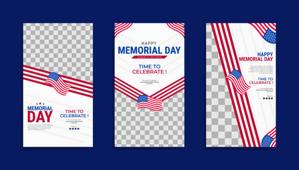 illustrations, cliparts, dessins animés et icônes de conception de modèles d’histoires de médias sociaux du memorial day - us memorial day veteran politics ribbon