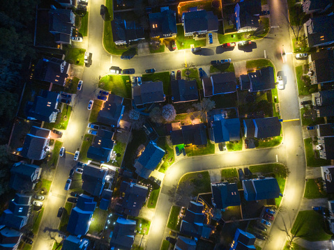 Night - Virginia Neighborhood - Speed Bumps - Cars - Houses