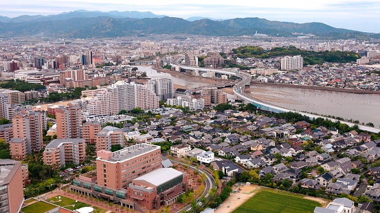 A spectacular view of Onomichi, Hiroshima Prefecture, overlooking the harbor from the ropeway.