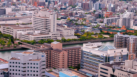 Fukuoka Tower - South East View of Hii River and City Apartments - Houses
