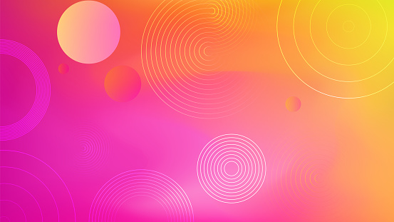 Modern orange, pink and red gradient geometric shape circle design on abstract blurred mesh background