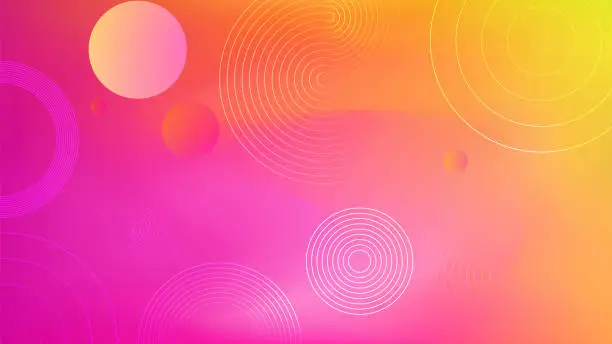Vector illustration of Modern orange, pink and red gradient geometric shape circle design on abstract blurred mesh background