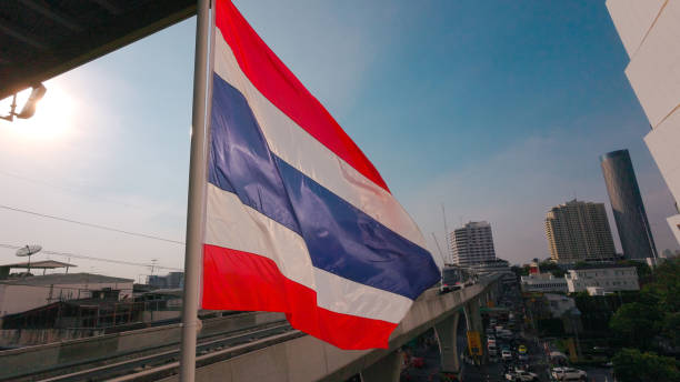 istock Bangkok Mass Transit System - Thailand Flag - BTS Skytrain - Train - Metro System 1489636358