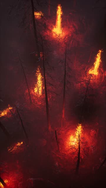 Directly Above Forest Fire - 4K Resolution