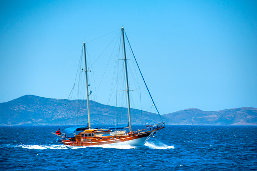 Wooden Red Yatch on the sea