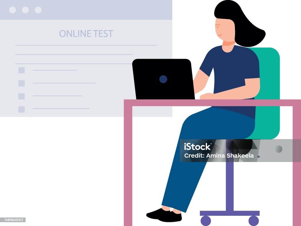 The girl is taking the online test. - Royalty-free Aplicação móvel arte vetorial The girl is taking the online test. - Royalty-free Aplicação móvel arte vetorial