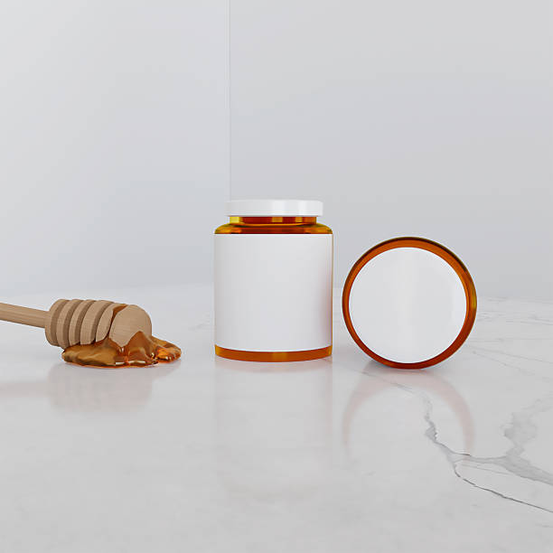 istock Jars of honey with blank label for design 1489646925
