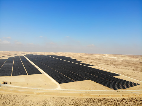 Solar panels power station field farm