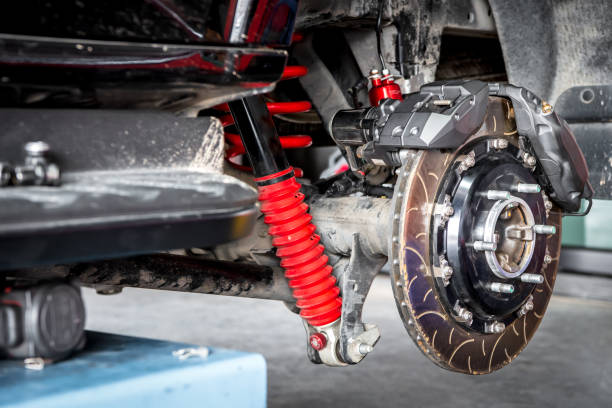 istock Checking car brake system for repair at car garage 1489651242