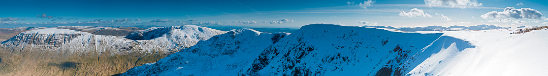 Panorama of the biggest Pyrenean circus Troumouse in French Pyrenees, seen from the slope of the breche Cle du Cure, Midi Pyrenees, France