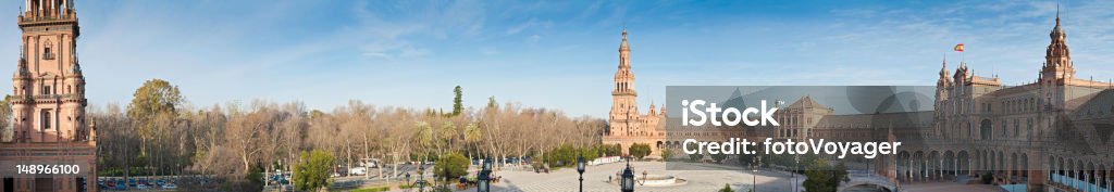 Panorama Sevilla Plaza de España - Foto de stock de Sevilla libre de derechos