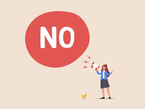 istock Woman says no. Symbol of refusal, rejecting abuse, harassment and violence. Flat vector illustration. 1489661689